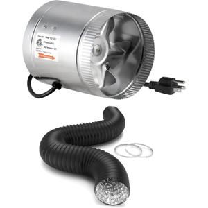 iPower Inline Booster Duct Fan 6'' 240CFM Low Noise HVAC Exhaust Blower Ventilation and Flex Air Aluminum Ducting 8 Feet Dryer Vent Hose for HVAC Exhaust, Basements, Bathrooms, Kitchens and Attics