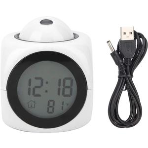 Oumefar Projection Clock for Bedroom Ceiling, Digital LCD Alarm Clock with Voice Talking, 8.1 x 4.7 x 1.1in Modern Mini Projector Alarm Clocks for Office Bedroom(White with USB Cable)