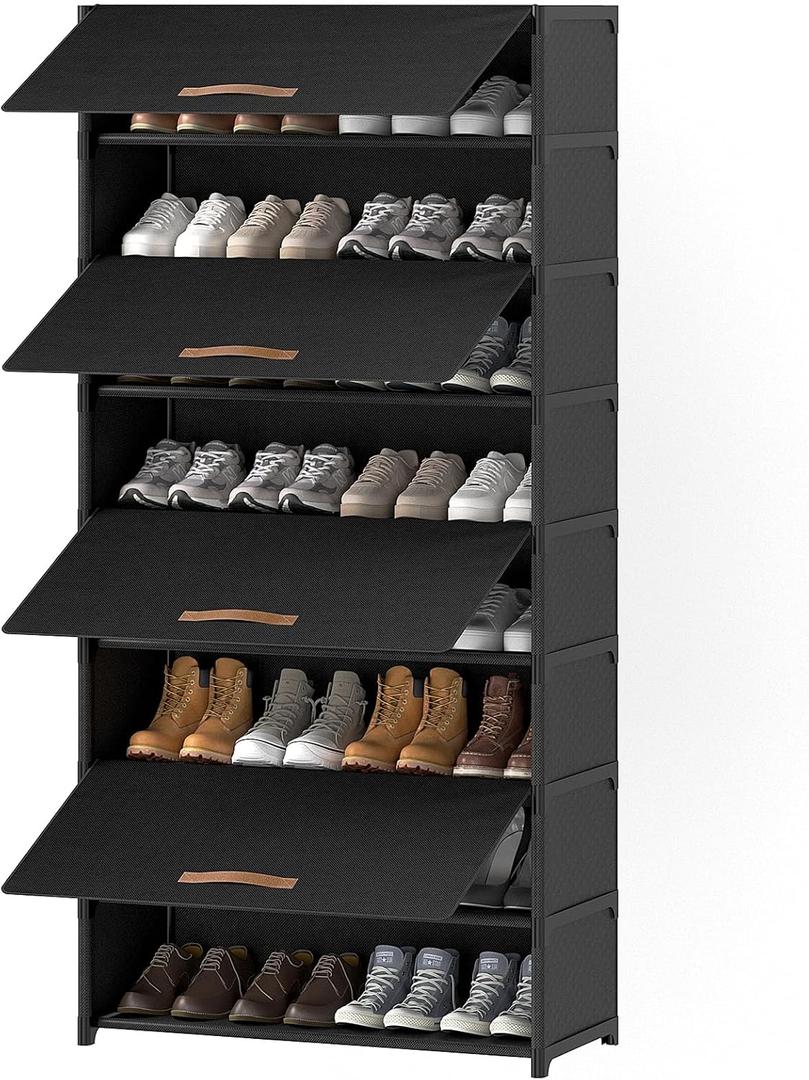 Shoe Rack, 9 Tier Shoe Storage Cabinet with Door 36 Pair Plastic Shoe Shelves Organizer for Closet, Entryway, Hallway, Bedroom, Black