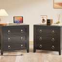 Huuger 23.6 Inch Night Stand with Charger Station and USB-C Port, 3 Drawer Nightstands Set of 2, Larger Wider Bedside Table, Modern End Table, for Bedroom, Black Nightstand