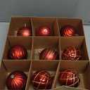 SHareconn 9 Ct Velvet Glitter Christmas Tree Balls Ornaments,4" Flocked Ornaments,Shatterproof Plastic Decorative Baubles Decorations for Xmas Tree Decor Holiday Party Decoration(Red & Gold,100mm)