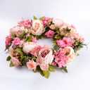 Lvydec Artificial Peony Flower Wreath - 15" Pink Flower Door Wreath Spring with Green Leaves for Front Door, Wedding, Wall, Home Decor