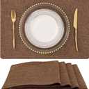homing Faux Cotton Linen Placemats Set of 4, Cloth Washable Farmhouse Dining Table Mats for Indoors & Outdoors, Easy to Clean, Brown, 13 x 19 Inch