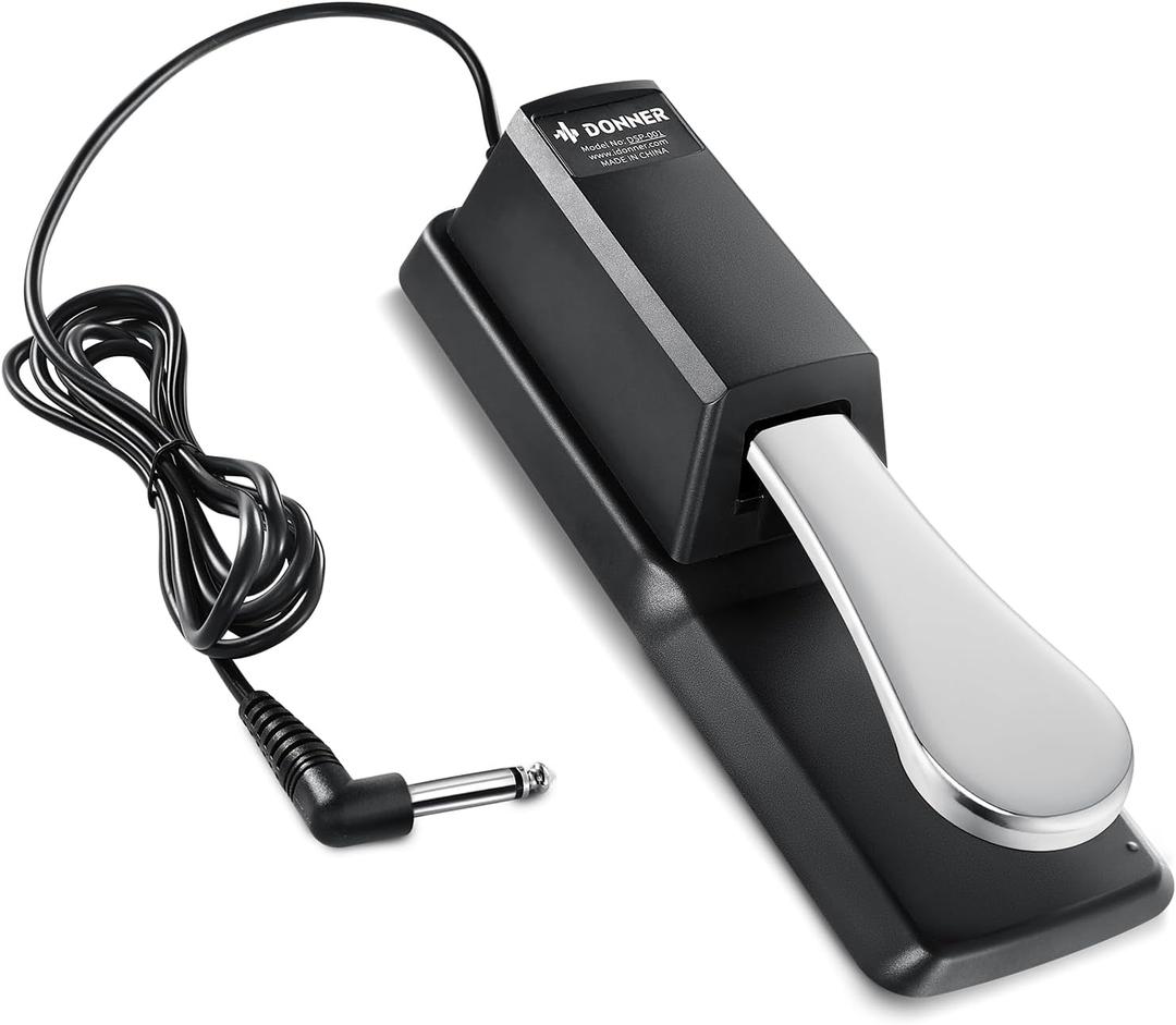 Donner DSP-001 Sustain Pedal for Keyboard, Universal Piano Pedal with Polarity Switch for Digital Piano/Piano Keyboard/MIDI KeyboardSynthesizer, 1/4'' (6.35mm) Input Plug, 63'' (1.6m) Cable (Black)