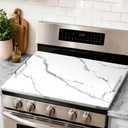 FUSOUBOTY Noodle Board Stove Cover with Handles, Stove Top Covers for Gas Burners and Electric Stove, Wood Stove Cover Board Decorative Serving Tray Kitchen Sink Cover for Counter Space (White Marble)