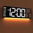 JALL 16" Large Digital Wall Mount Clock, Count Down Timer, Alarm, Big LED, RGB Color, DST, Temperature for Living Room Classroom Desk, Xmas, Birthday Gift Digital Wall Clock for Senior (White Orange)