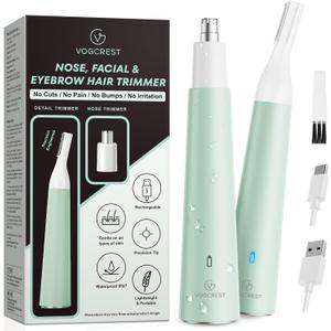 Nose Hair Trimmer for Women: Rechargeable 2 in 1 Ear Eyebrow Trimmer (Green)