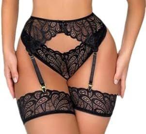SNATROY Women's Lingerie Lace Sexy Panty Garter Lingerie Boudoir Outfits, L