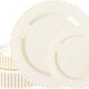 U-QE 60PCS Ivory Plastic Plates - Beaded Ivory Plates Disposable Heavy Duty - Perfect for Party, Baby Shower, Wedding, Birthday - Include 30PCS 10inch Dinner Plate & 30PCS 7inch Dessert Plate