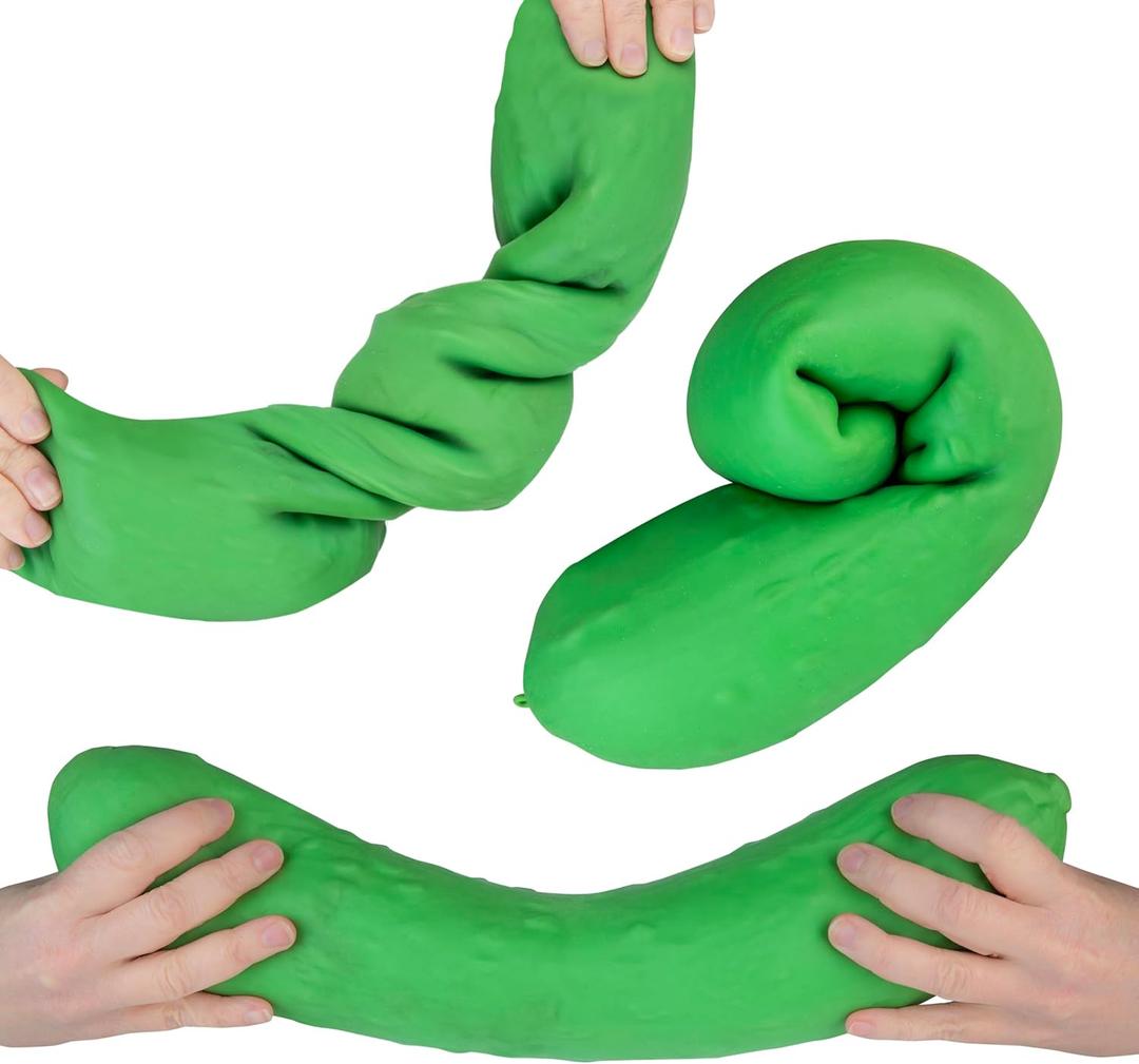 ORB Easy Sqweezy Giant Stretchy Pickle - Stretches Up to 6 Feet Long - Huge Jumbo Sized Squishy Veggie Toy, Perfect to Squeeze for Stress Relief - Fun Novelty Sensory Fidget Toy for Kids and Adults