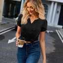 siliteelon Women Dressy Casual Blouses Short Sleeve Shirts V Neck Trendy Spring Clothes Vacation Boho Tops (Black, L)