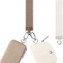 Babysun Mini Zip Around Dual Pouch Wristlet With 2 Straps Wristlet Keychain Wallet for Women Coin Purse Small Cute for Teen Girl (Khaki & Brown Upgraded)