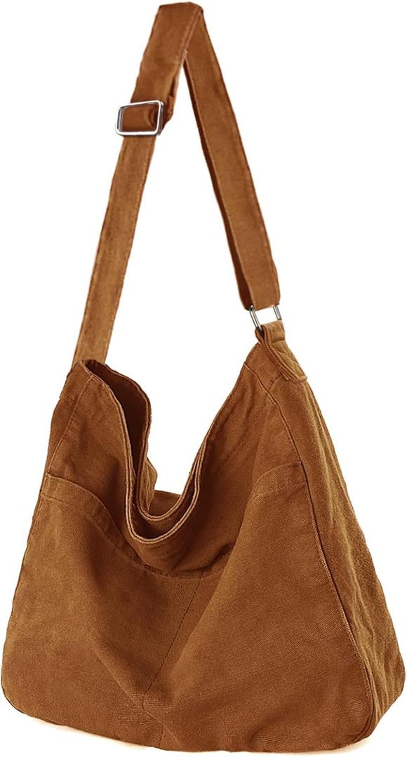 Canvas Crossbody Shoulder Bag Casual Hobo Bag Travel Tote Bag Messenger Bags Cute Large Purse for Women (Brown)