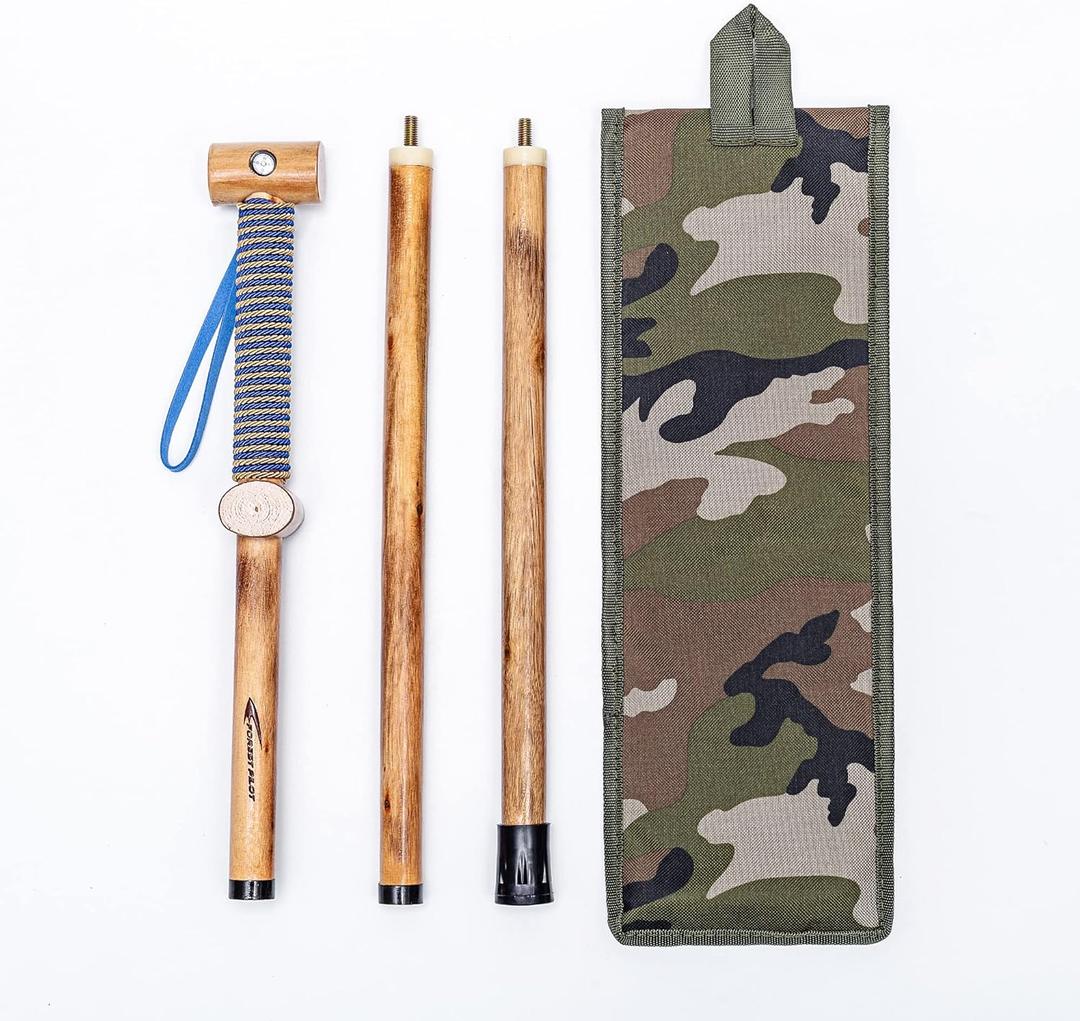 3pc Detachable Hardwood Walking Stick for Hiking with Compass 48 Inches - Soft Hand Strap - Rubber Tip Cover