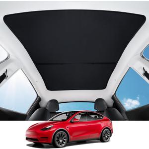 BASENOR Upgraded Tesla Model Y Sunshade Roof, [Nano Ice-Crystal Coatings] Heat Insulation Glass Roof Shade, Top Window Retractable Sun Protection, Sunroof Blocking Cover for Model Y 2020-2024 Black (2020-2024 Model Y)