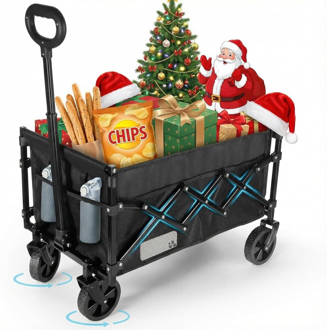 cjc 220 LBS (100KG) Collapsible Folding Wagon Cart, Heavy-Duty Wagons Carts Foldable with 360 All Terrain Wheels, 80L Outdoor Utility Collapsible Wagon Cart for Camping Grocery Beach Garden