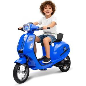 24V Moped Scooter for Kids - Electric Motorcycle for Kids - Electric Scooter with Seat for Children - Ride on Toy with LED Light for Girls (Blue)