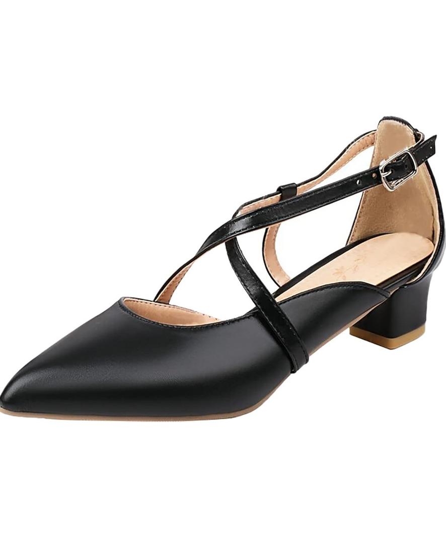 Women's Foreign Trade Large Spring New PU Leather Buckle Heel Hollow Back Sandals Sandal Slides, Size 10