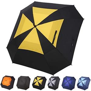 Doubwell Square Golf Umbrella 62 Inch Large Size With Windproof Vented Automatic Stick Sturdy Umbrella For Man and Woman (Black/yellow, 62 inch)