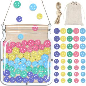 12" Large Wooden Reward Jars for Kids 100Pcs Smile Face Classroom Jar Reward Hanging Potty Training Chart Classroom Management Tools Incentive Behavior Chart for School Student Teacher Home Supplies