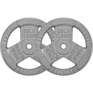 BalanceFrom Tri-Grip Cast Iron Weight Plates Set with 1-Inch Hole, Light Gray, for Standard Barbell, Home Gym, and Strength Training