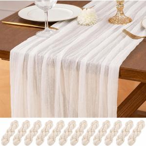 12 Pack Ivory White Table Runner 10Ft Cheesecloth Table Runner Rustic Gauze Table Runners Romantic Long Sheer Fabric Cheese Cloth Table Runners for Wedding Party Bridal Baby Shower