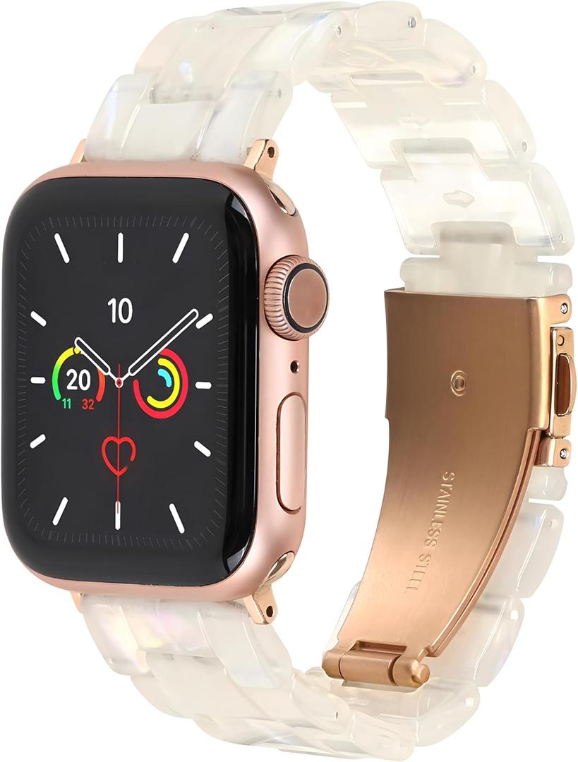 MAIRUI Resin Watch Band Compatible with Apple Watch for Women Men 41mm/40mm/38mm Series 9/8/7/6 SE Slim Bands Strap Bracelet Wristband for iWatch 5/4/3/2/1/Ultra/Ultra 2(Colorful Shell White-1)