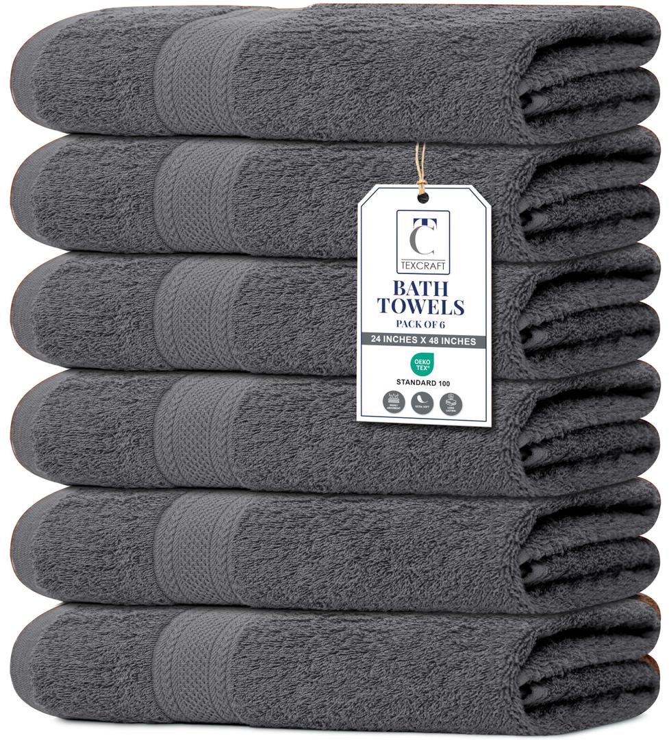Large Size Bath Towels – 100% Cotton Terry - Quick Dry, Soft & Highly Absorbent – Grey Towels for Bathroom, Gym, Spa, Pool & Daily Use