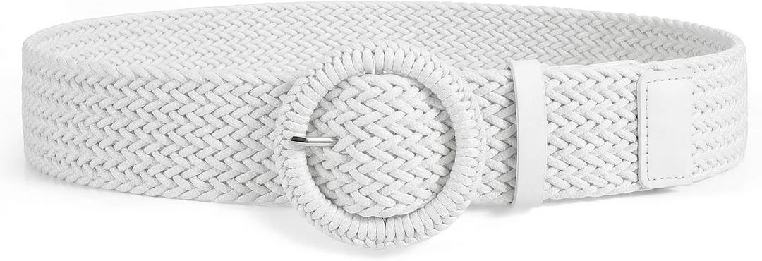 WHIPPY Wide Woven Belt for Women Rattan Braided Waist Belt Fashion Boho Straw Raffia Belt for Dresses (White)