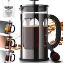 BAYKA French Press Coffee Maker 34 Ounce 1 Liter, Borosilicate Glass Stainless Steel Brewer, Large Portable Cold Brew Cafetera Teapot for Kitchen Travel Camping Coffee Bar Accessories, Dark Pewter