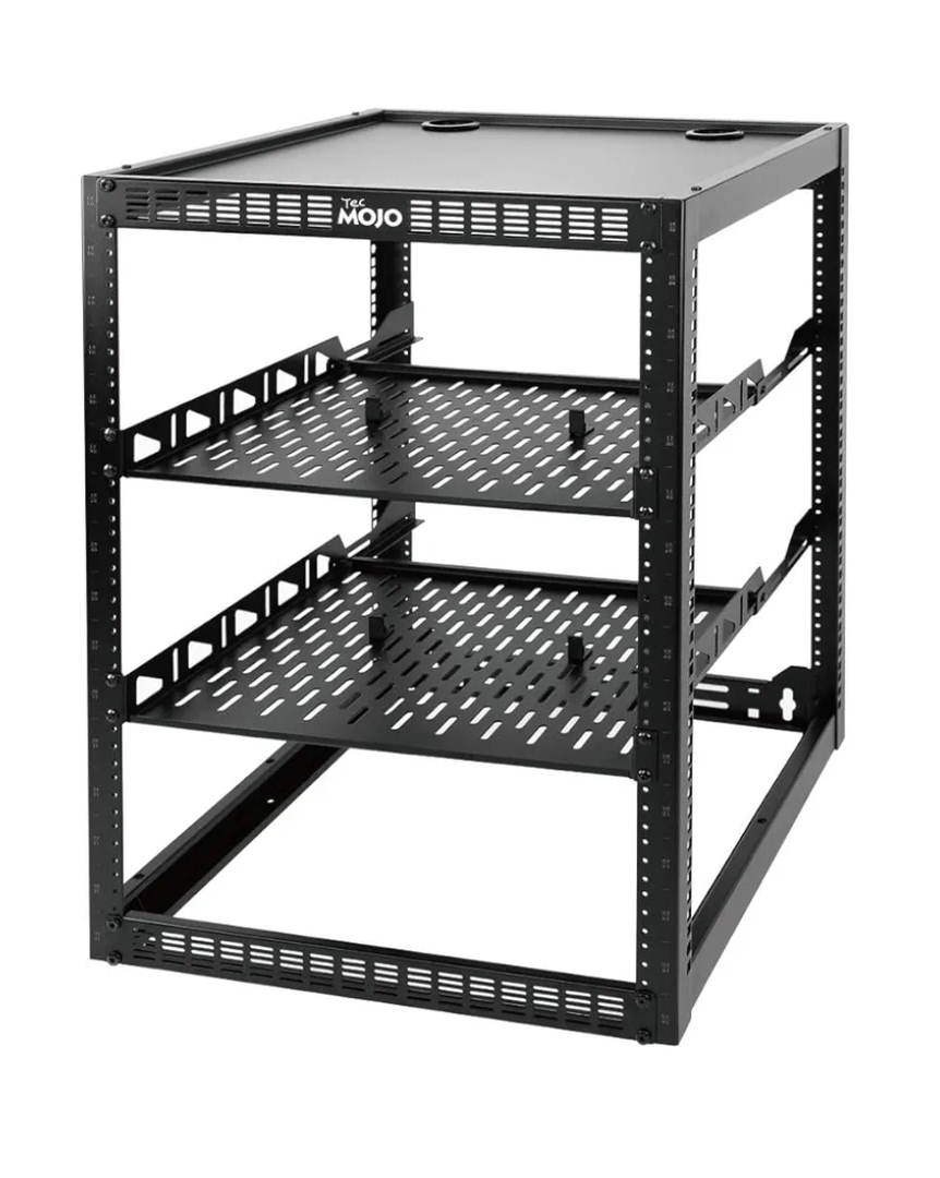 Tecmojo 16U Open Frame Network Rack for IT & AV Gear, AV Rack Floor Standing or Wall Mounted,with 2 PCS 1U Rack Shelves & Mounting Hardware,Network Rack for 19" Networking,Audio and Video Device