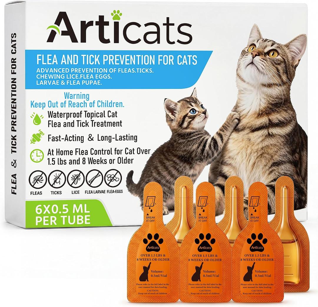 Flea and Tick Prevention for Cats & Kittens, Topical Cat Flea and Tick Treatment Fast-Acting & Long-Lasting 6-Dose Supply