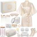 Shyyween 15 Pcs Birthday Gifts for Women Robe Sets for Women Spa Basket Set Graduation Gifts Bath Robe Make up Brushes Scented Candle Fluffy Socks Coffee Cup for Mom Nurse Girlfriend Wife(Champagne)
