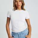 Trendy Queen Womens Basic T Shirts - Stretchy Soft Slim Fit Short Sleeve Y2k Cute Summer Crop Workout Tops (XS)