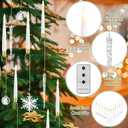 Baquler 12 Pcs Christmas Tree Candles with Remote, Flameless LED Taper Candles Battery Operated Lights with Ball Icicles Snowflake Hooks Xmas Hanging Decor for Winter New Year Party (White)