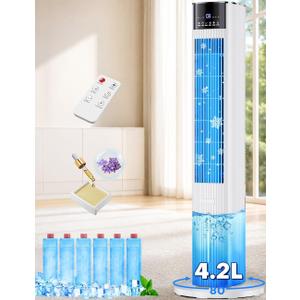 42 INCH Swamp Cooler Air Conditioner w/ 4 Modes & 3 Speeds, Aroma&Memory Function Portable Evaporative Air Cooler, 4.2L Dual Tank, 15H Timer, 6 Ice Packs Windowless Air Conditioner for Bedroom
