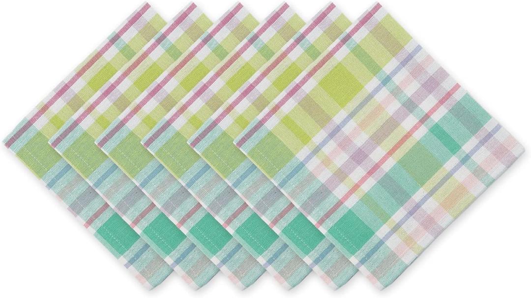 DII Cotton Plaid Napkin Set Machine Washable, 20x20, Spring Time, 6 Count