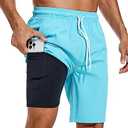 difficort Mens Swim Trunks Quick Dry Bathing Suit 9 inch Inseam Board Shorts with Compression Liner and Zipper Pocket