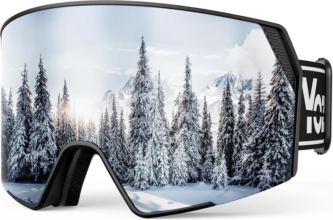 Ski Goggles Men Women,OTG Snowboard Goggles Over Glasses,Anti Fog Winter Sports Goggles for Snowboard Snowmobile (Silver-cylin-vlt 16.2%)