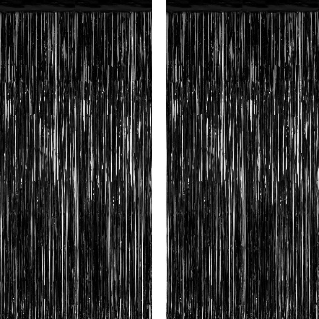 2 Pack 2026 Graduation Party Decorations, 3.28 FT x 7.05 FT Black Backdrop, Metallic Halloween Decorations Photo Backdrop Fringe Curtains Tinsel Backdrop Foil Streamer, Grad Party Supplies