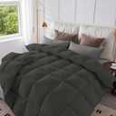 CYMULA Feather Down Comforter Twin Size with 100% Cotton Cover, Medium Warmth Duvet Insert with Luxurious Down Fill, 8 Corner Tabs and Machine Washable for All Seasons (68x90 Inches, Dark Grey)