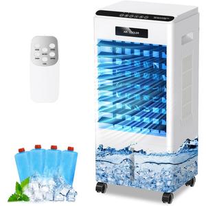 Pekfxm Portable Air Conditioners, 3-in-1 AC Cooling Fan 3 modes 3-Speed with Remote Control & 4 Ice Boxes, Evaporative Air Cooler with 8L Tank 20H Cooling, for Home, Bedroom, Kitchen (Black)
