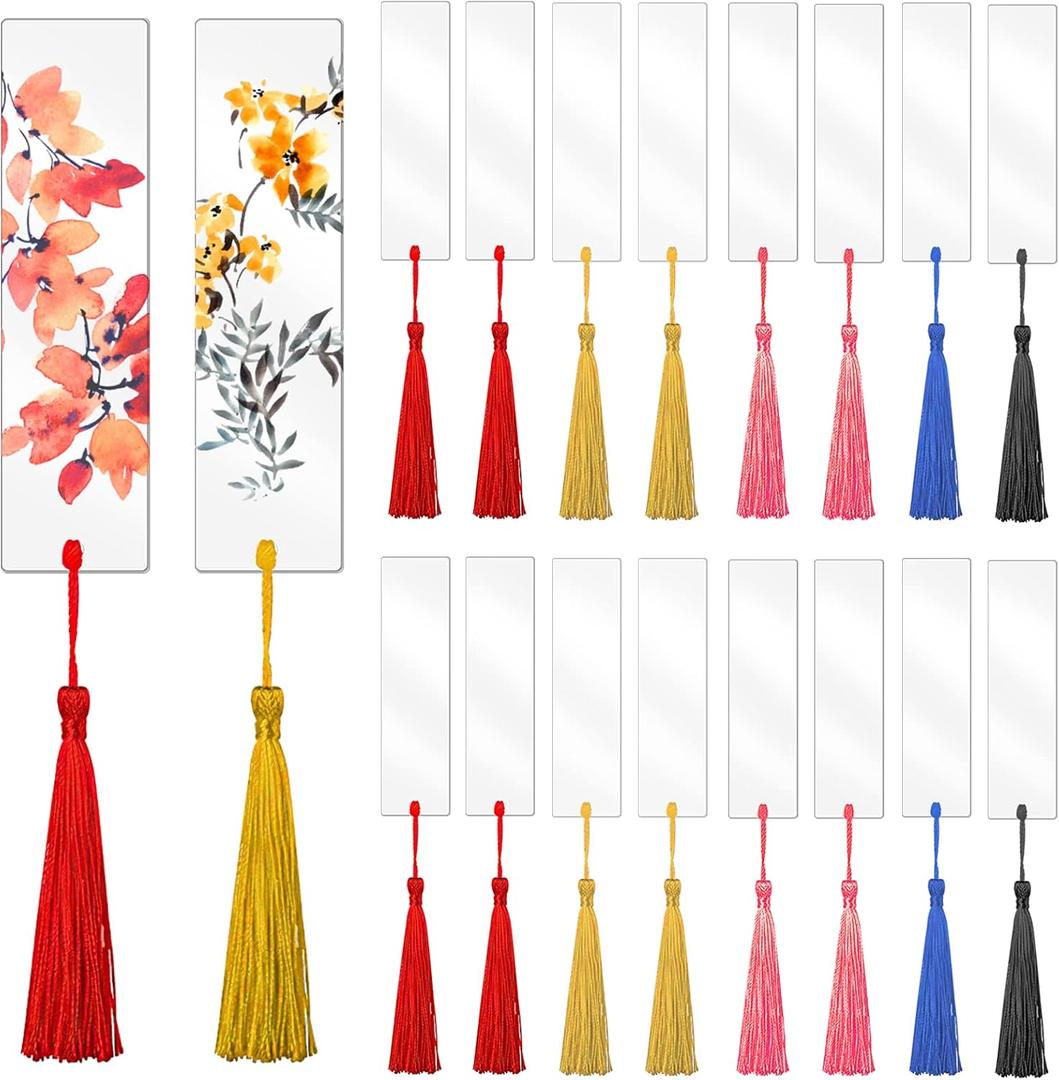 25 Pcs Acrylic Bookmark Blanks for Women with 25 Pieces Colorful Tassel for DIY Clear Bookmarks Crafts School Gift Bags Book Lovers Readers Gifts Christmas Stocking Stuffers (5.5X 0.9 Inch)