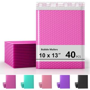 10 x 13 Inch Bubble Mailer 40 Pack, Waterproof Padded Envelopes with Strong Self-Seal Adhesive, Cushioning Shipping Bags with Bright Color for Small Business - Hot Pink