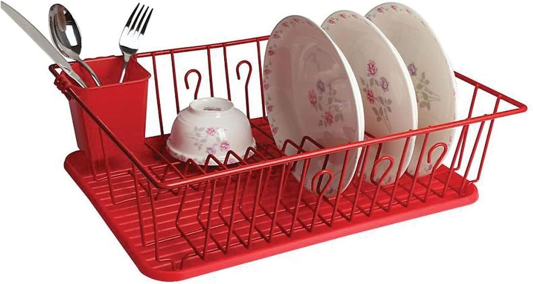 Megachef Mega Chef 17 1/2-inch Dish Rack, Red (93596407M), 17.5 Inches X 13.5 Inches X 5.5 Inches