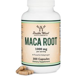 Maca Root Capsules for Women and Men, 300 Count (1,000mg of Black, Red, Yellow Maca Powder per Serving) Grown in Peru (for Energy, Performance, Motivation) by Double Wood