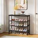 Mavivegue Shoe Rack Organizer, 4-Tier Metal Shoe Storage with Non-Woven Fabrics Shelves and Wooden Top Board, Shoe Rack for Entryway Bedroom Living Room Garage, Black