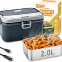 Electric Lunch Box for Adults 90W Heated Lunch Box - 12/24/110V Portable Food Warmer with 2L Stainless Steel Container - Food Heater Lunch Warmer for Car, Truck, Office - Grey