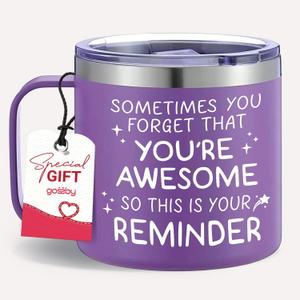 2 x Gossby Thank You Gift for Women - 14oz Insulated Tumbler Mug with Lid, Straw - Sometimes You Forget You're Awesome - Appreciation, Inspirational Cheer Up Gift for Teacher, Boss, Coworker, Friend