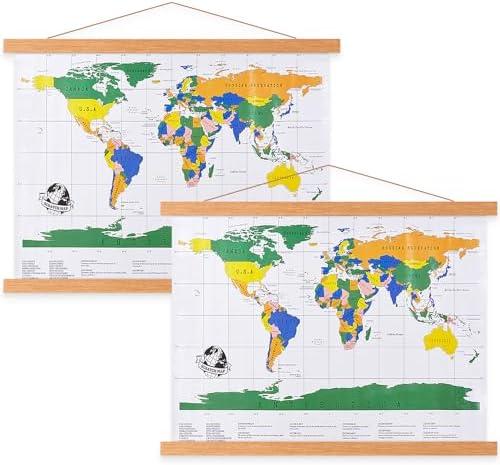 Benjia 6 Pack Magnetic Poster Hanger,  Poster Frame Wood Wooden Magnet Print Posters Dowel Scroll Hanger Hangers Hanging Kit for Walls Map Canvas Artwork (Teak Wood, 10", 6Packs) set of 3